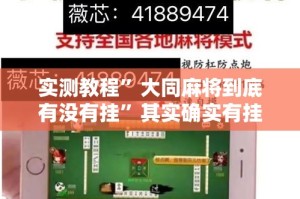 实测教程”大同麻将到底有没有挂”其实确实有挂