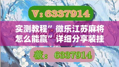 实测教程”微乐江苏麻将怎么能赢	”详细分享装挂步骤